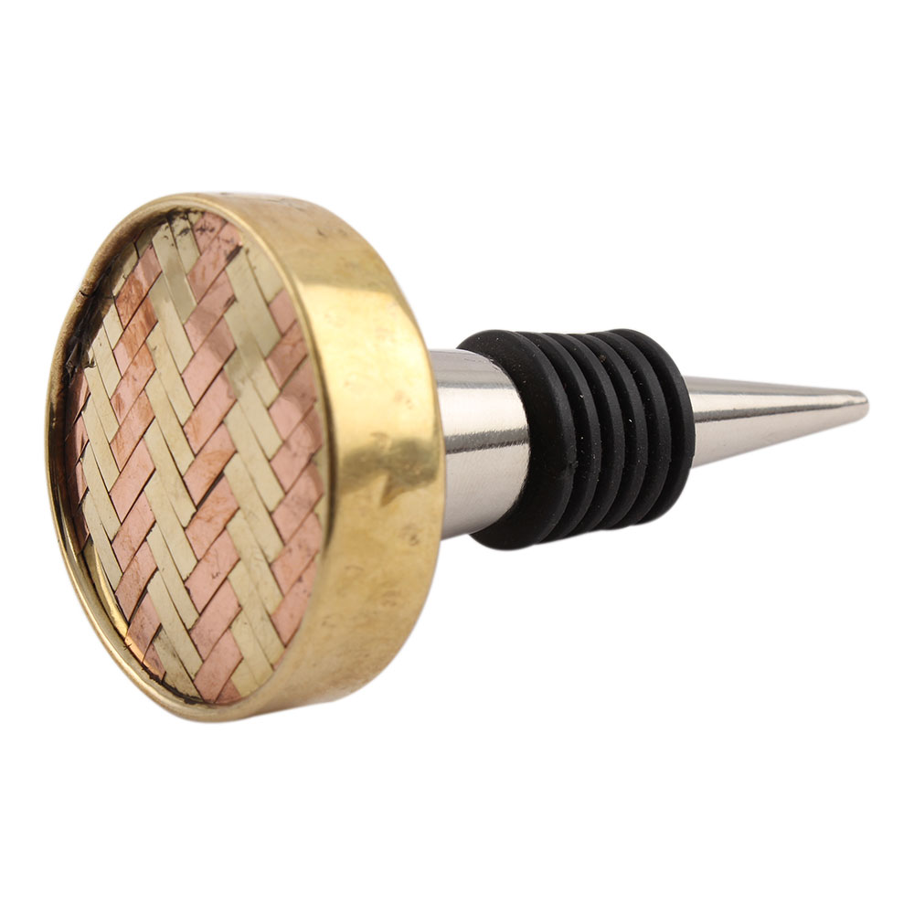 Golden Round Metal And Wooden Wine Stopper